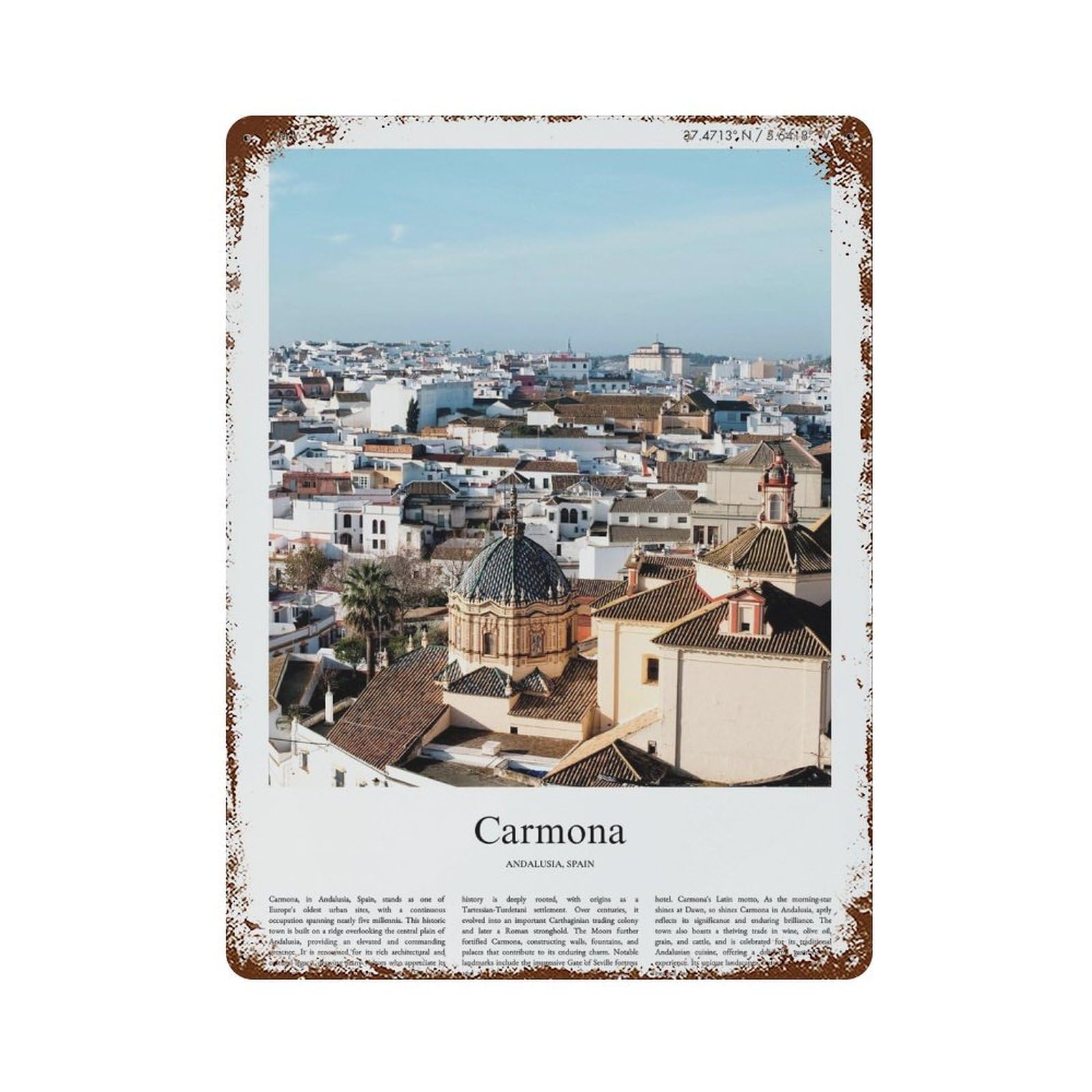 xiaoxiaoshen Carmona Andalusia, Spain City Scenery Wall Decor Art Metal Tin Poster Modern Home Decor Art Home Bar Shop Decorations Vintage Sign 40x30cm