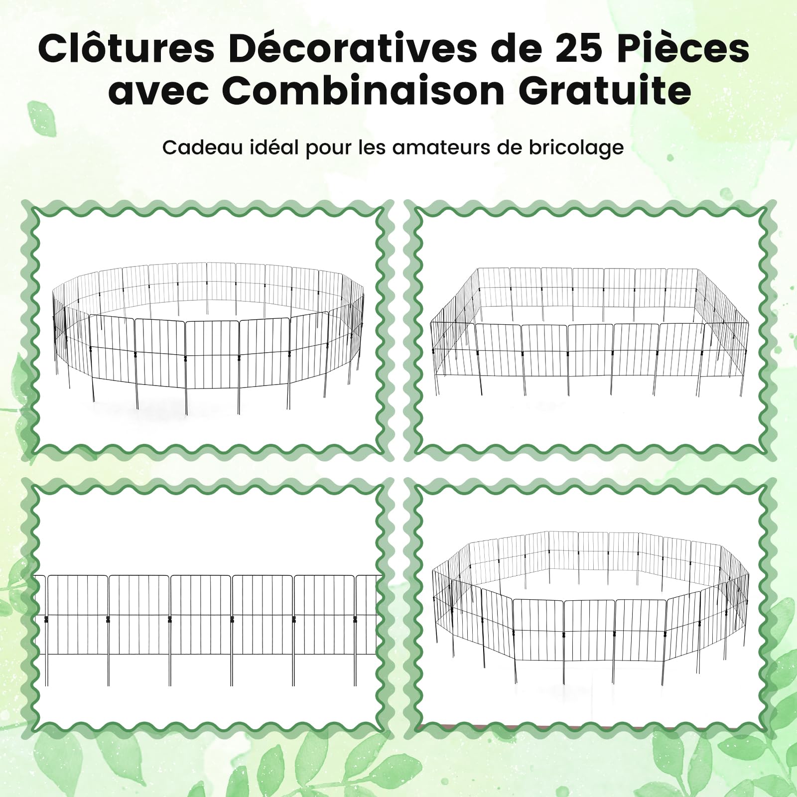COSTWAY Clôtures de Jardin 25 Pièces Pliable en Métal, Barrière Jardin Exterieur pour Animaux Résistant à la Rouille, Décoratives pour Terrasse Aménagement Paysager, 33 x 60CM