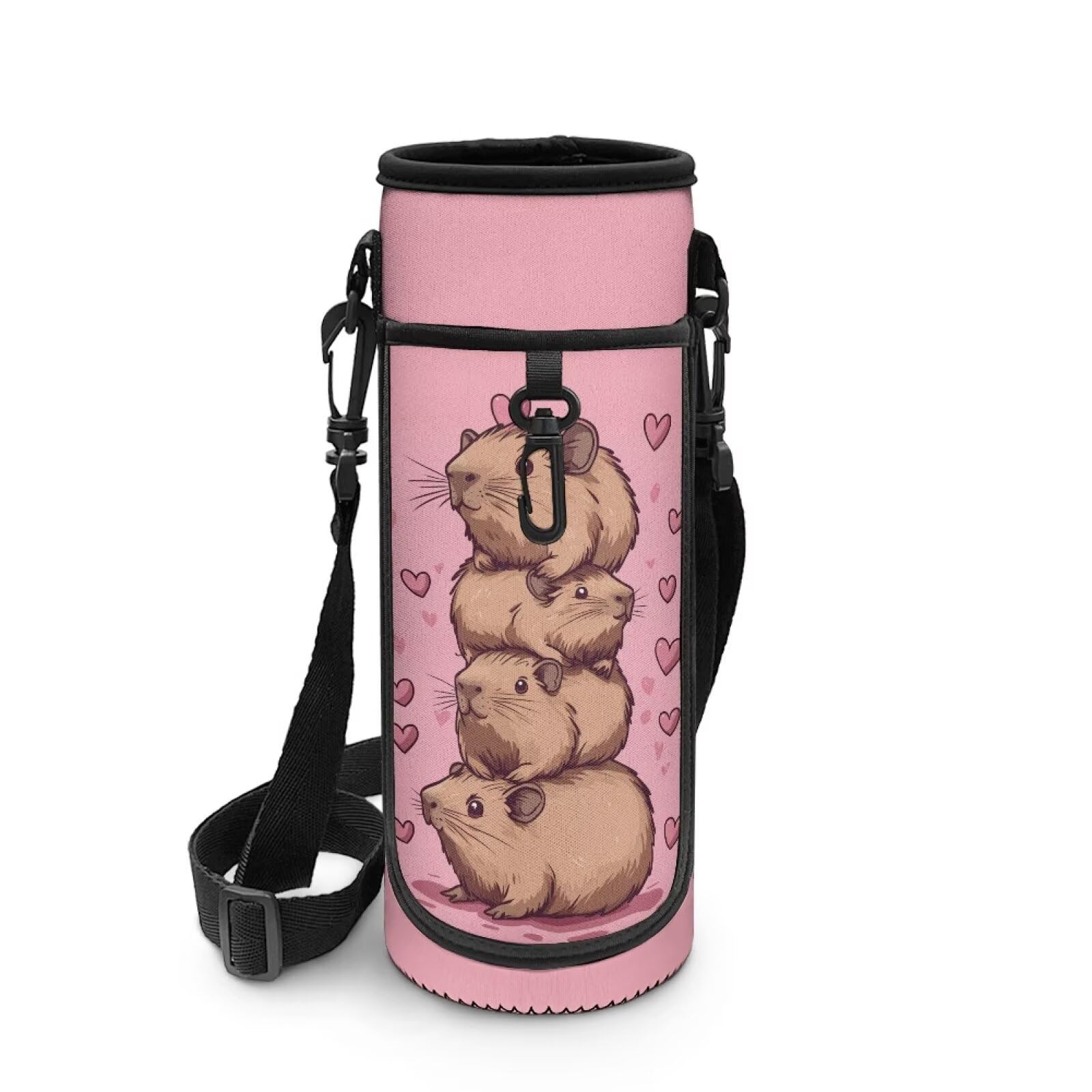 POLERO Capybara Water Bottle Carrier with Shoulder Strap for Girls Cute Drink Bottle Holder Back to School Sling Bag
