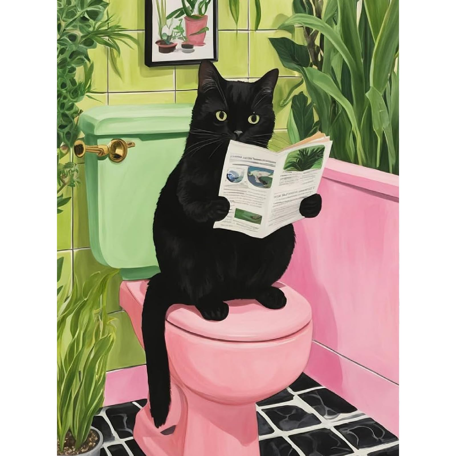 Jakener Paint By Numbers-Cat-1222-2 Paint By Numbers For Adults, Black Cat Painting By Numbers For Adults Canvas Kits, Bathroom Adult Paint By Numbers Kits Without Frame, Diy Acrylic Oil Painting For Home Wall Decor 12X16 Inch