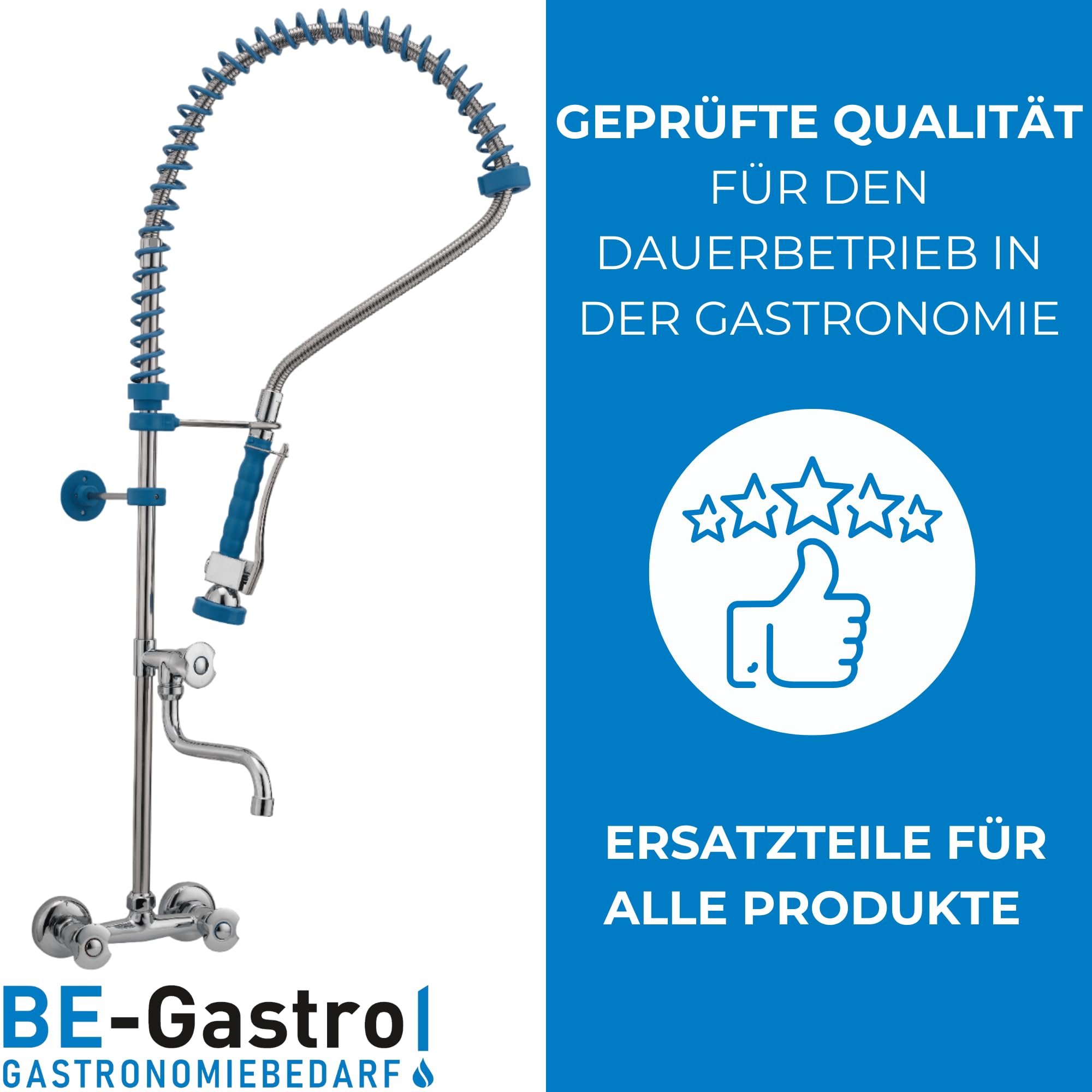 BE-GASTRO® | Profi Geschirrbrause Gastro Wasserhahn Spülbrause Drehgriff | Gastroarmatur, Vorspülarmatur, Küchenarmatur, Gastro Mischbatterie, 1/2 Zoll, Spültischarmatur, Wandanschluss, Brausearmatur