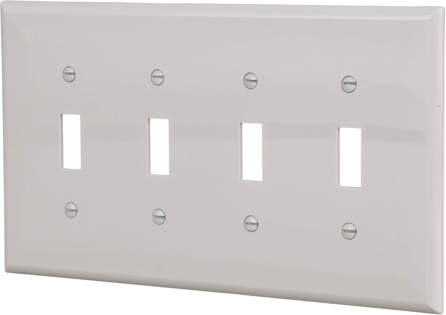 Eaton PJS4W Polycarbonate 4-Gang Screwless Toggle Switch Mid Size Wall Plate, White
