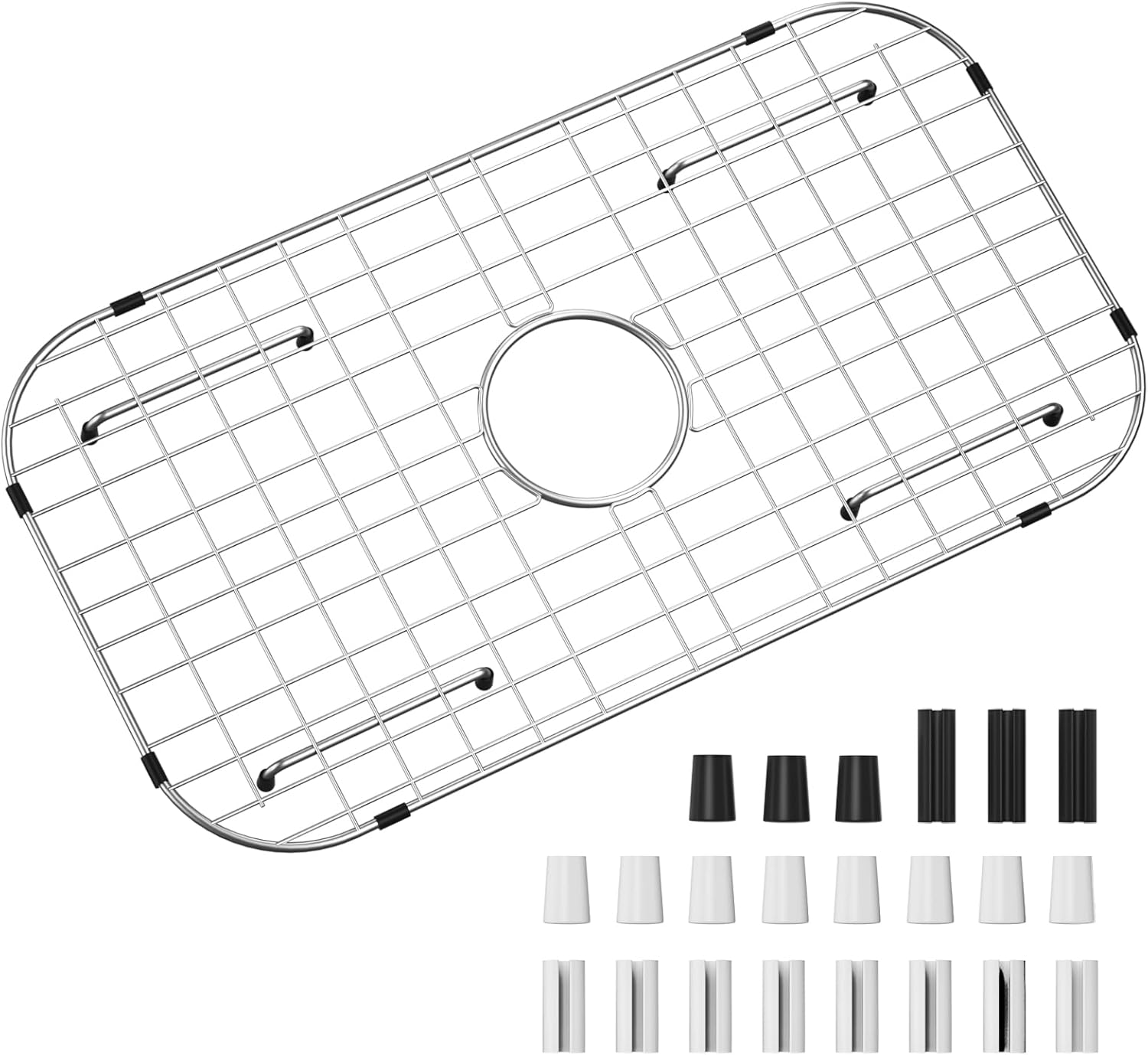 Sink Protector Grid 26-1/16" x 14-1/16", Centered Drain with Corner Radius 3-1/2", 304 Stainless Steel Material (Centered Drain)