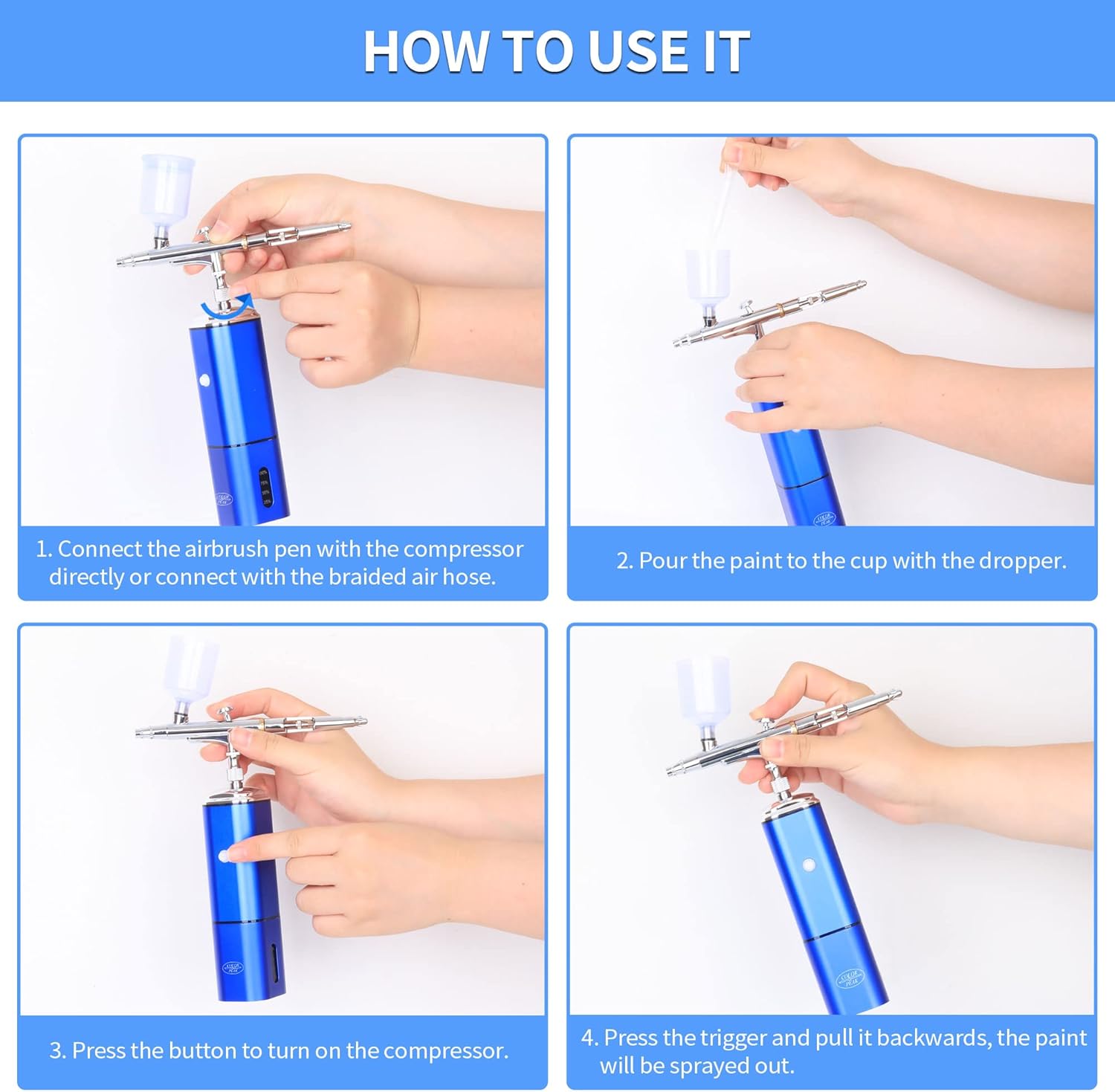 COLOR PEAK Airbrush Kit with Compressor Cordless Dual Action Airbrush Set Rechargeable Detachable Air Brush Gun Portable Airbrush Kit for Makeup Art Painting Craft Cake Tattoo Model Barber : Arts, Crafts & Sewing