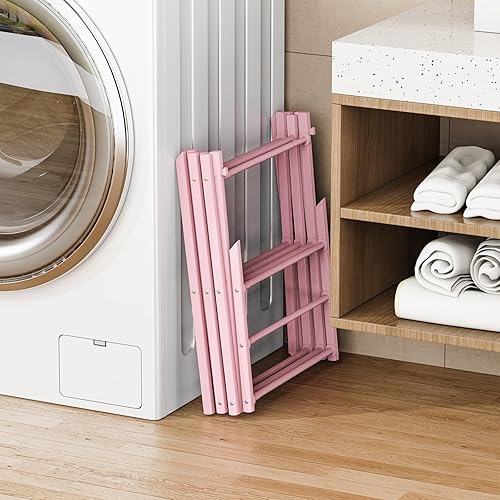 Miniatura 3 de Tendedero plegable para ropa, 3 niveles, portátil, para interiores y exteriores, antioxidante, compacto, plegable, color rosa, 28 pulgadas de