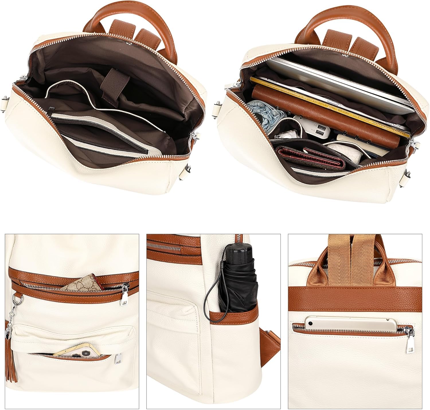 Craftwood Premium Leather Backpack for women | New Launch | Direct from Factory| College and Office use| Premium Leather Texture, White 4