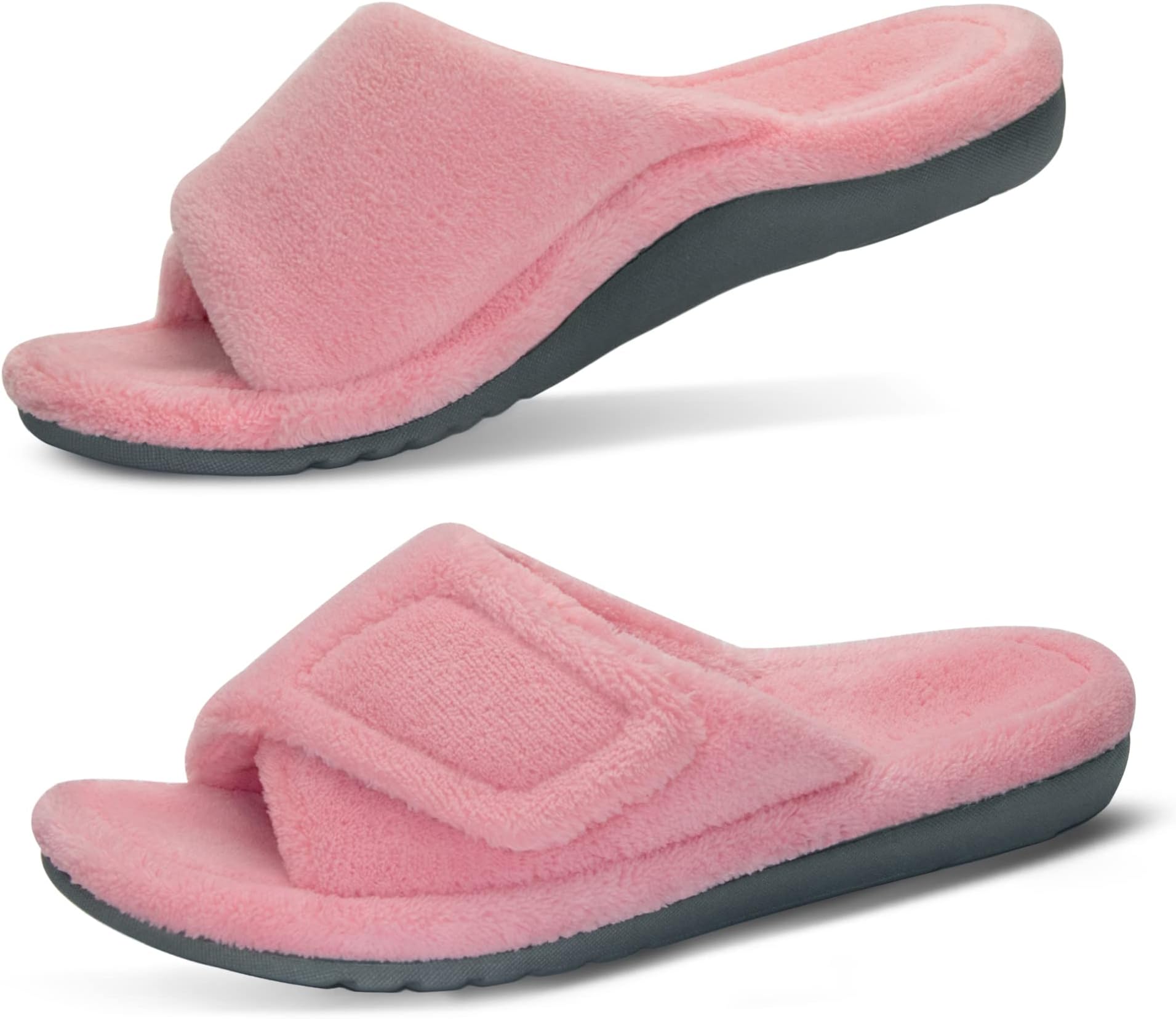 Women's Orthotic Arch Support Slippers Fuzzy Adjustable Orthopedic Slippers for Plantar Fasciitis Furry Slide for Ladies