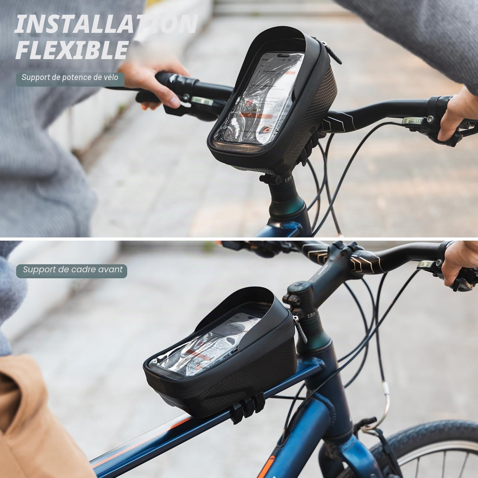 VULKIT Sacoche de Cadre de Vélo à Démontage Rapide, Sacoche de Tube Supérieur de Vélo Ultra Légère et Imperméable avec Écran Tactile, Support Téléphone pour Vélo, Accessoires de Cyclisme pour Vélos de