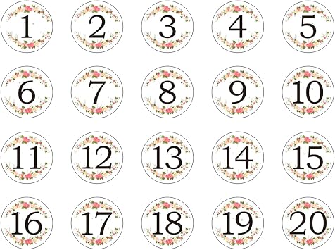 20Pcs Table Numbers Cards 1-20 Table Number Card, 10cm/4" Diameter Round Double Sided. White, 1-20