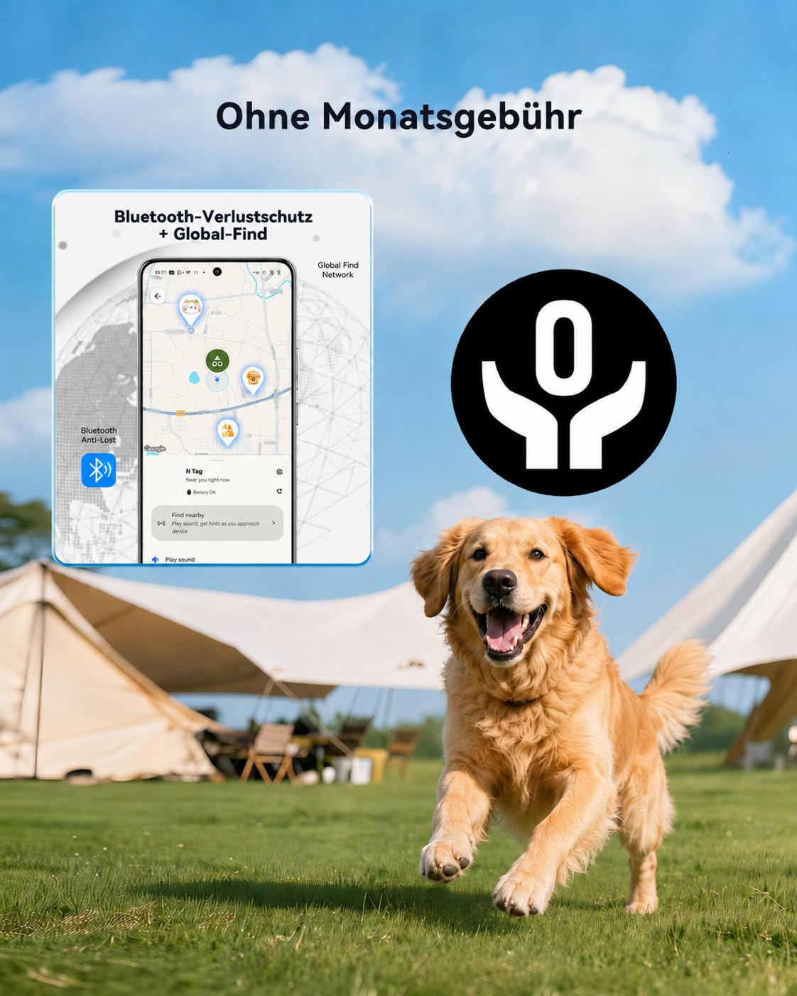 Hunde Tracker für Android, kompatibel mit Google „Mein Gerät Finden“, Bluetooth GPS Smart Tag ohne SIM-Karte & ohne ABO, Hundetracker mit IP67 wasserdichter Silikonhülle für Hundehalsband