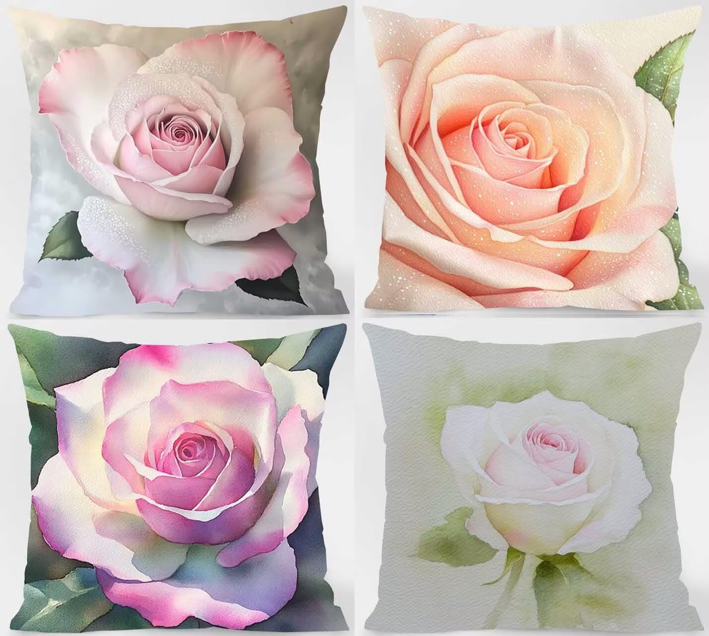 Kissenbezug 60x60 4 Pack, Wasserdicht Outdoor Sofakissen Bezug Rose Deko Kissenbezug 60x60cm, Doppelseitiger Druck Quadrat Kopfkissenbezug Rosa für Schlafzimmer Deko Wohnzimmer Geschenke Model-08175
