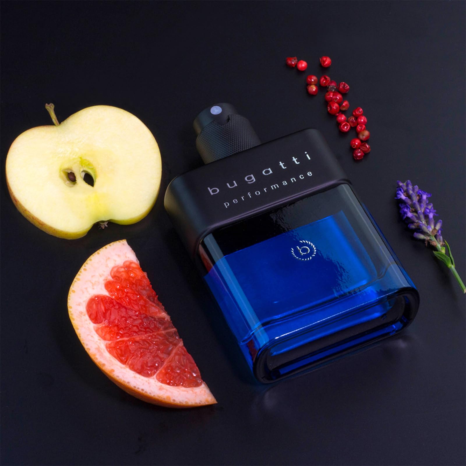 bugatti Performance Deep Blue Perfume para hombre, 100 ml, perfume fresco de fougères para hombre con bergamota, pimienta, sándalo, almizcle y ámbar, potente con notas acuáticas vivas