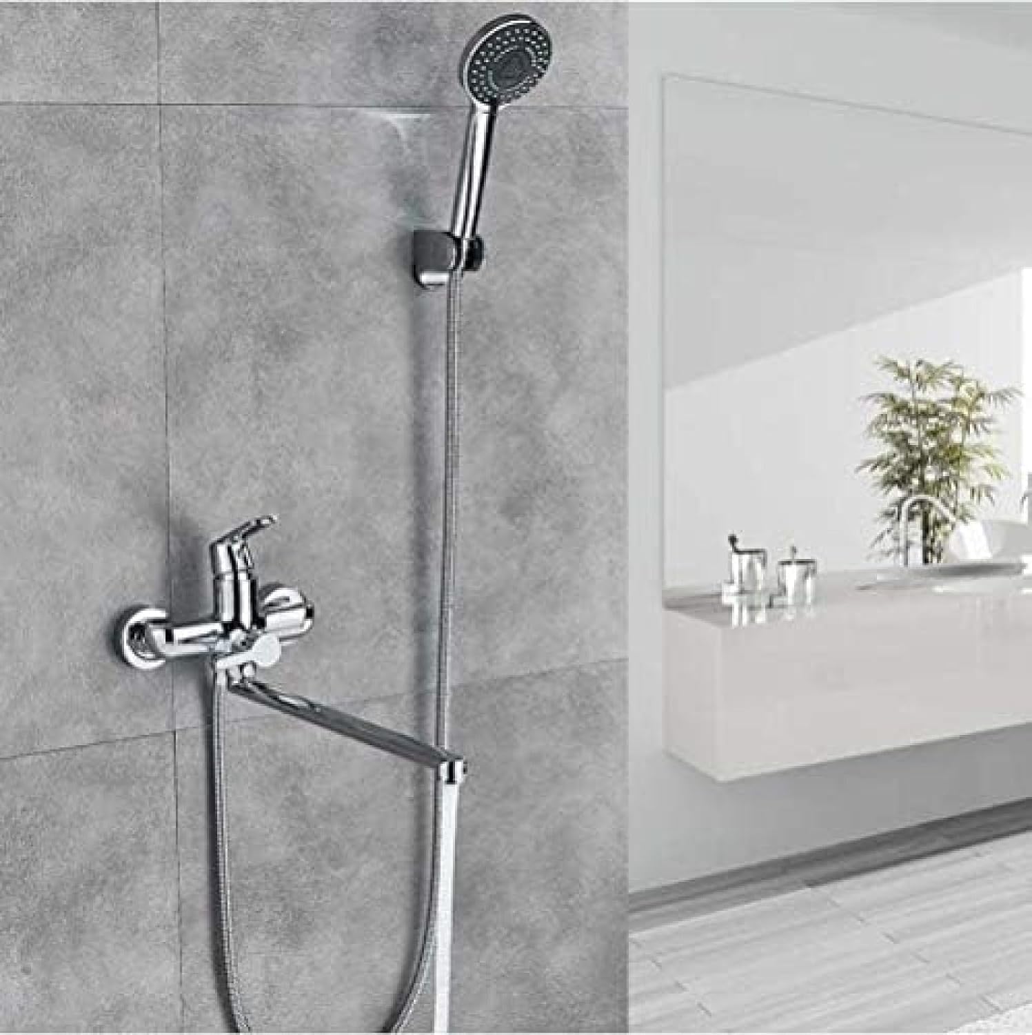 Mitigeur mural pour baignoire chromé avec pomme de douche