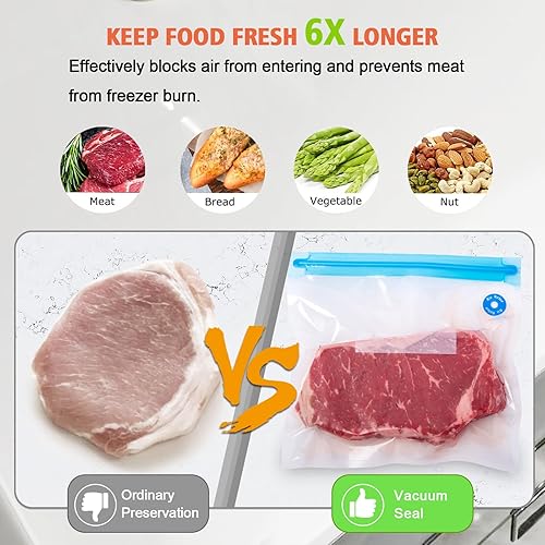 Miniatura 7 de MOMODA Máquina selladora al vacío con kit de inicio, sellador automático de alimentos 80KPa, 8 en 1 con bolsas desechables, modo húmedo y seco, VAC