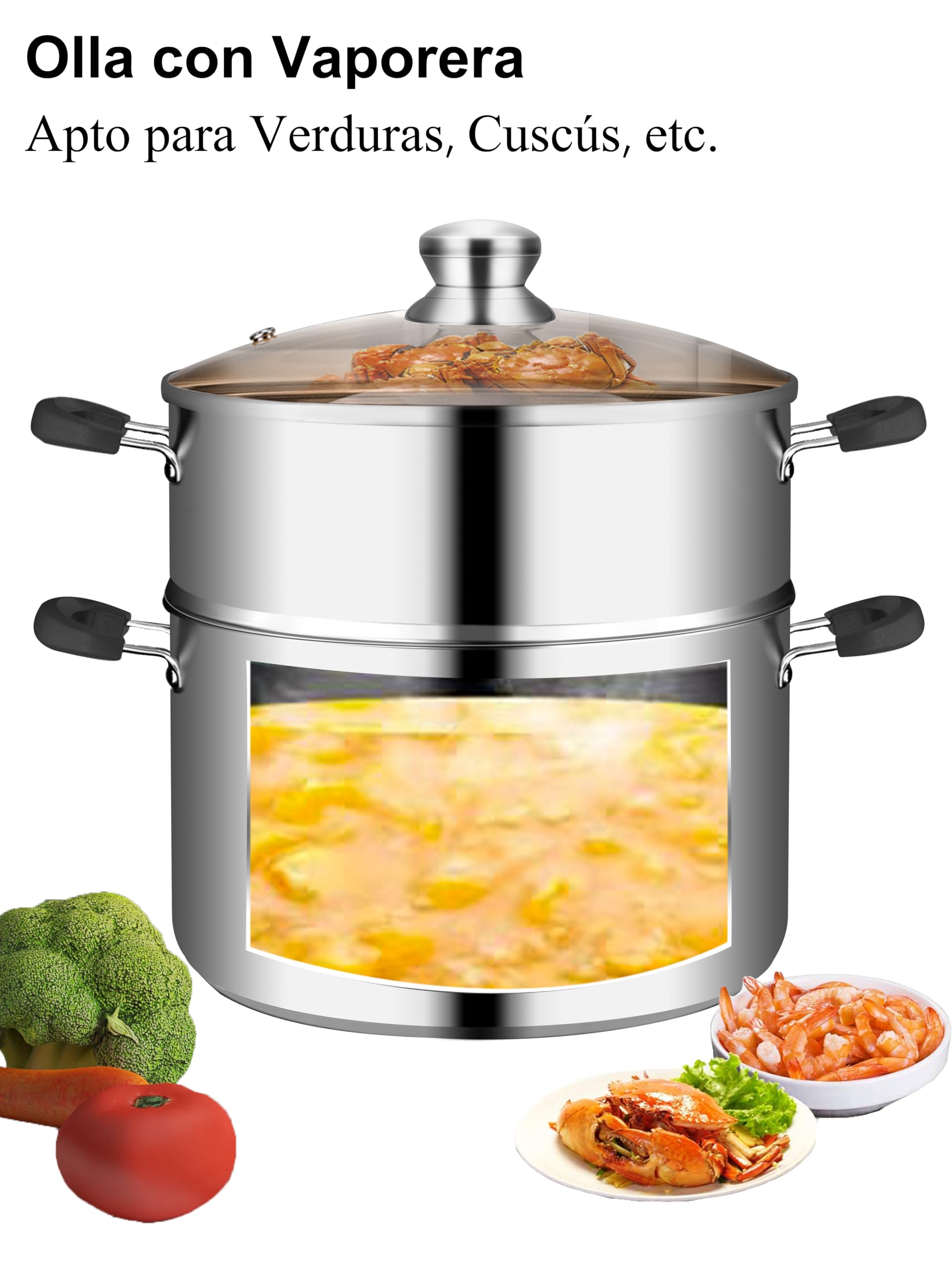 VENTION Olla Vaporera Acero Inoxidable 20 cm, Cuscusera Induccion Pequeña 3,4 litros, Olla para Cocinar al Vapor