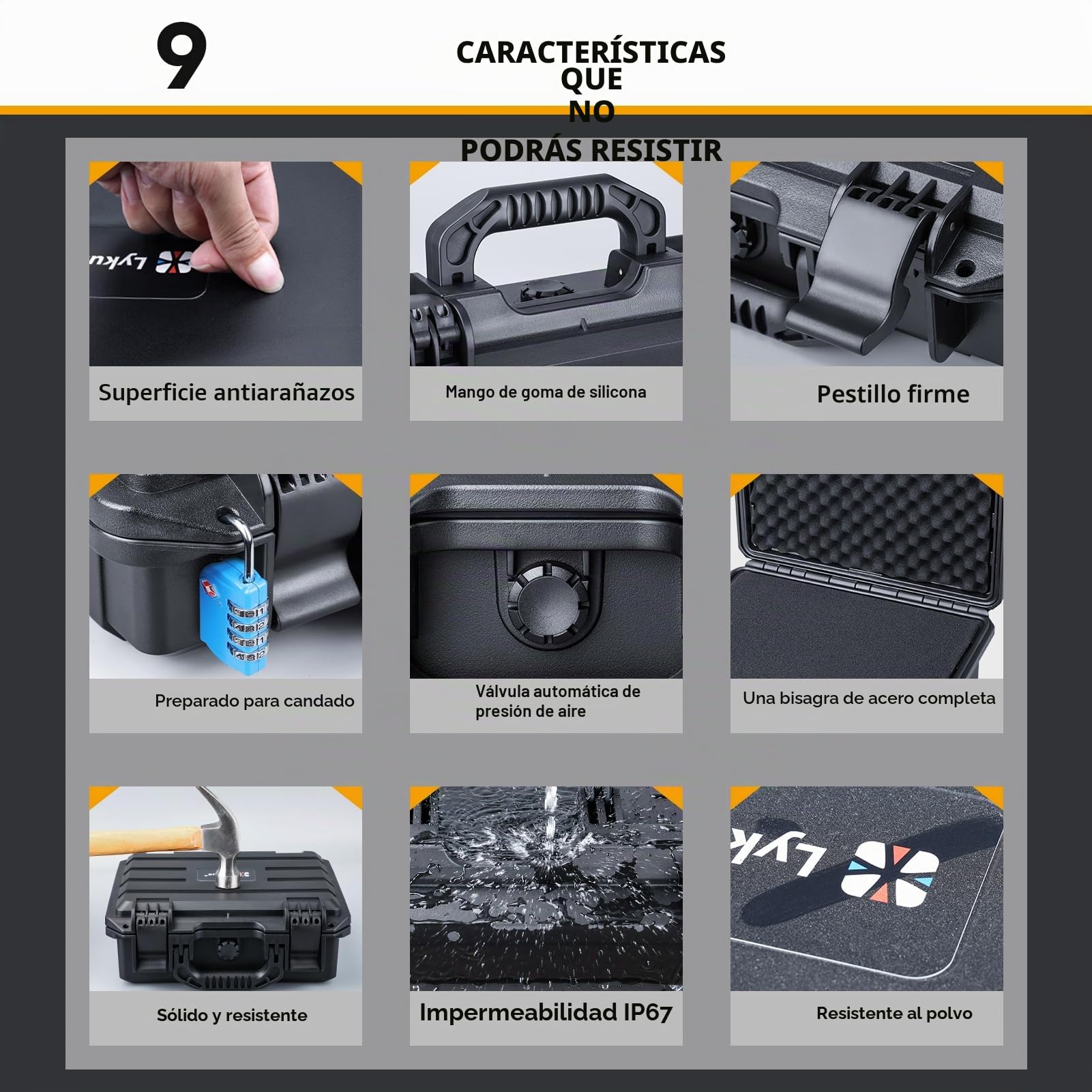 Lykus HC-2810 Maletín/Maleta/Estuche/Case rígida Impermeable con Espuma Personalizable, Tamaño Interior 28,4x22,4x10,1 cm, Adecuada para Objetos pequeños
