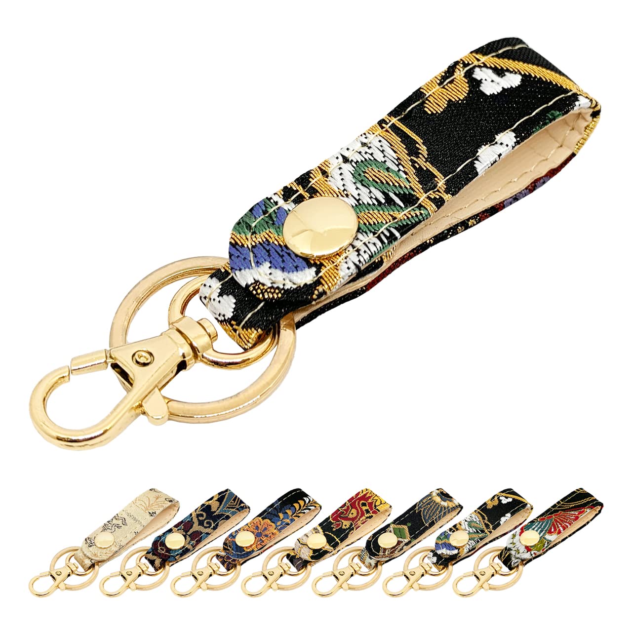 leo&aoi Nishijin Key Ring Brocade Keychain Snap Button Belt Type Bag Charm Japanese Style Key Ladies Men's Moon Shadow Fan Black : Clothing, Shoes & Jewelry