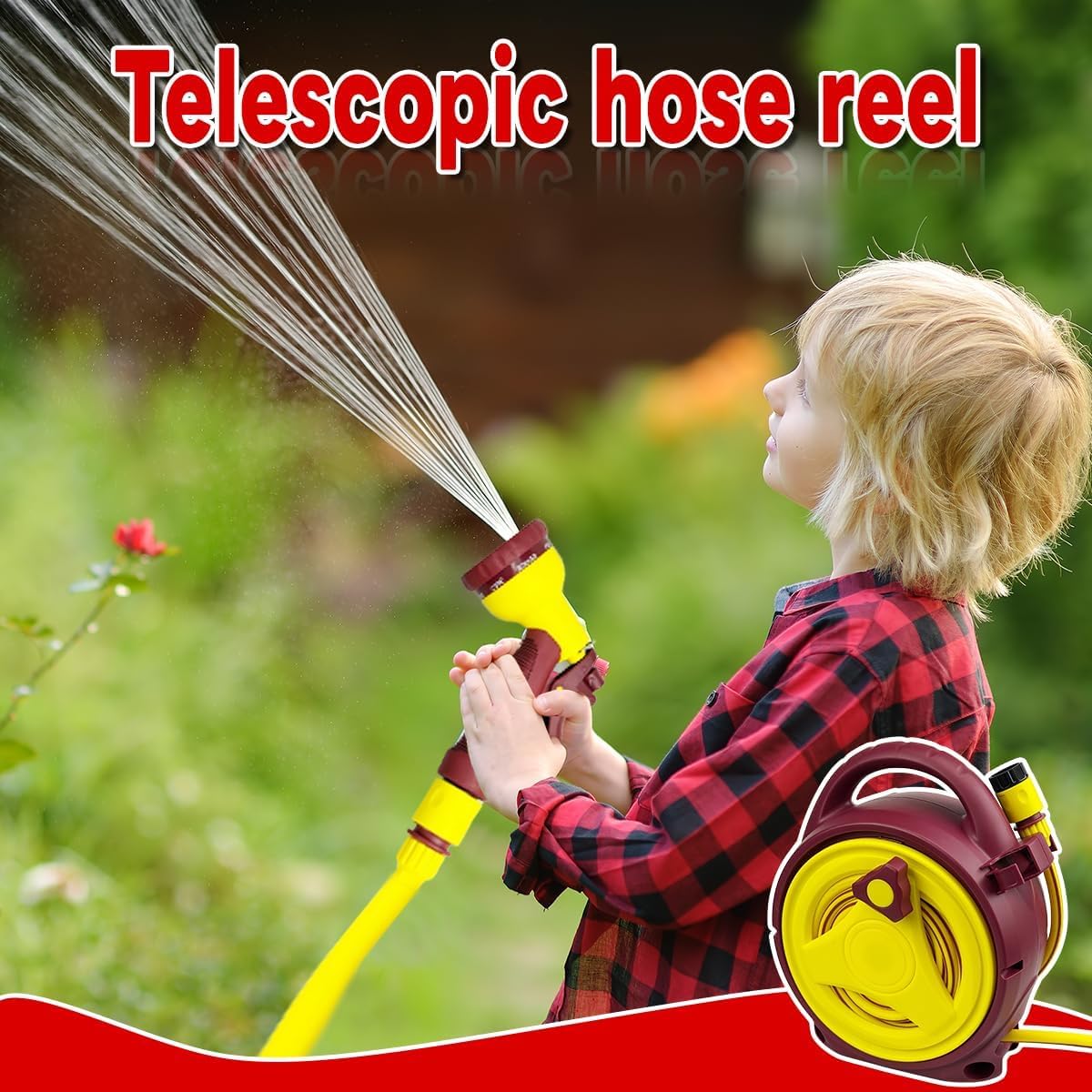 Hose Reels for Outside,45+6.5FT Portable Retractable Hose Reel,Retractable Garden Hose Reel with Spray Nozzle,Portable Hose Reel for Plant Watering Pet Cleaning Yard Cleaning and Car Washing