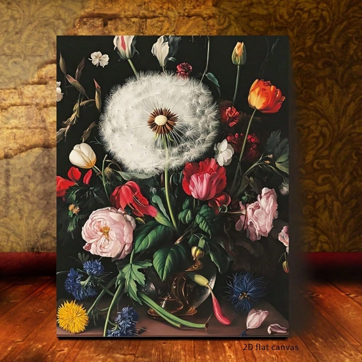 TZKBDMA Eleganter Kunstdruck mit floralem Stillleben auf Leinwand, dramatisches Blumenbild im Vintage-Stil für Wohnzimmer, Schlafzimmer, Heimdekoration (50 x 70 cm/Innenrahmen)