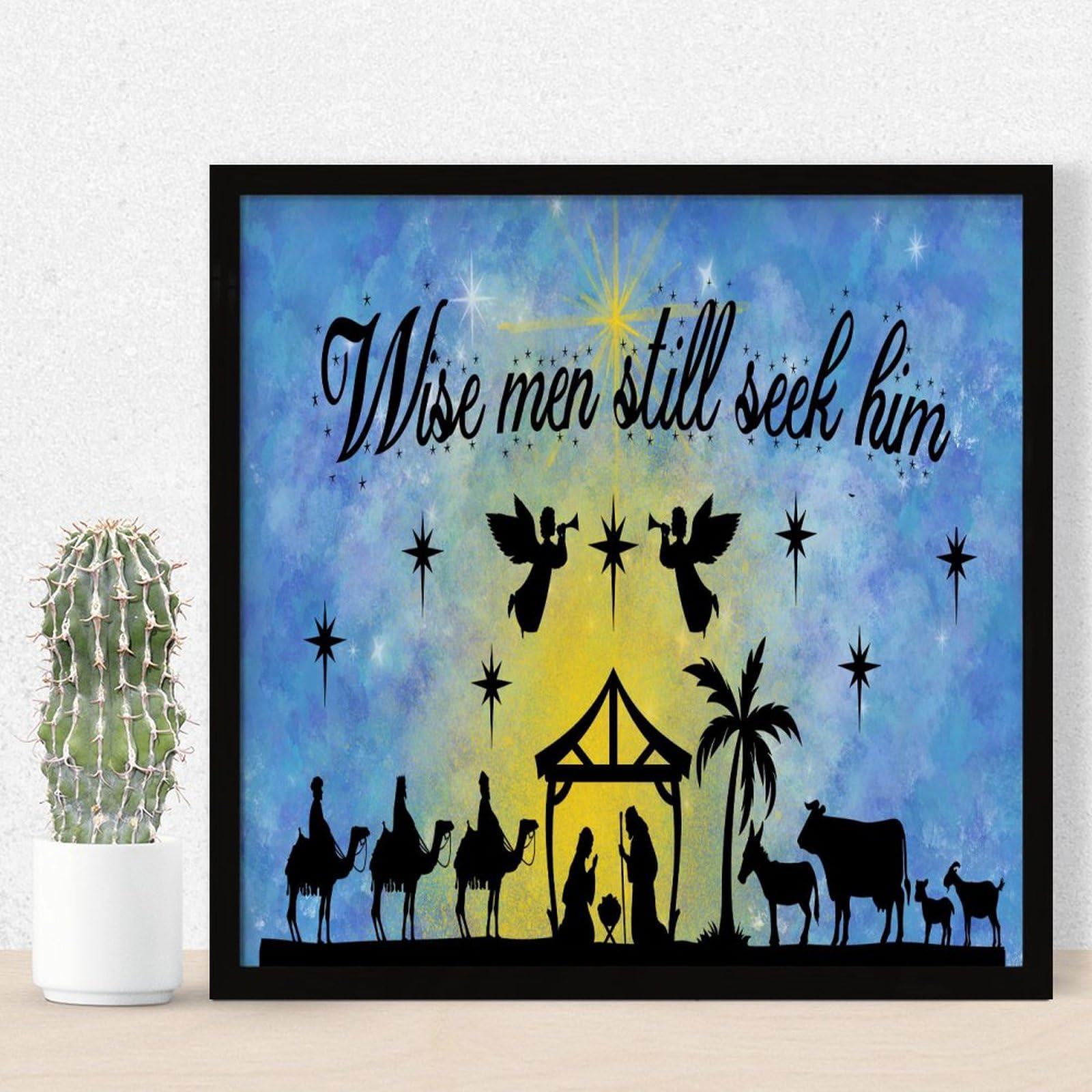 Panneau en bois établi Merry Christmas Oh Holy Night pour scène de Noël haut de gamme