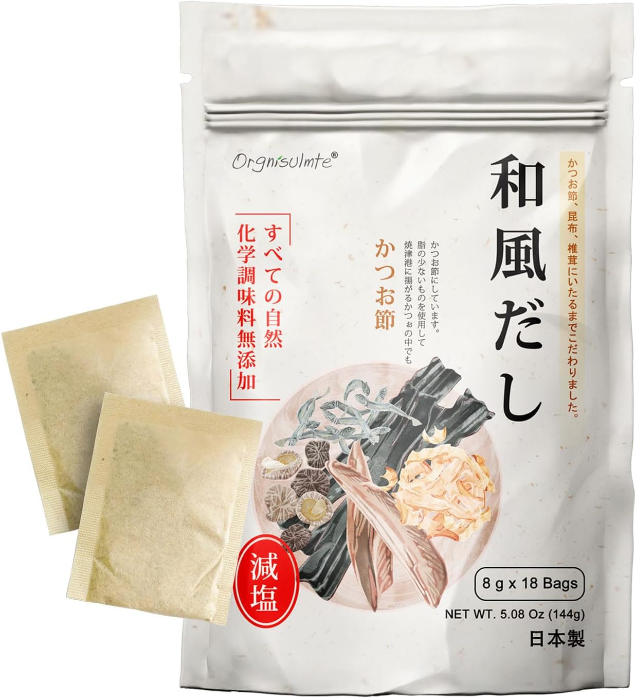 Orgnisulmte Dashi Stock (Dashi Packet, Dashi Broth), Umami dashi Soup Stock, All Natural Ingredients, No MSG, Additives Free, 100% Made in Japan 8g x 18 Packs 5.08 Oz