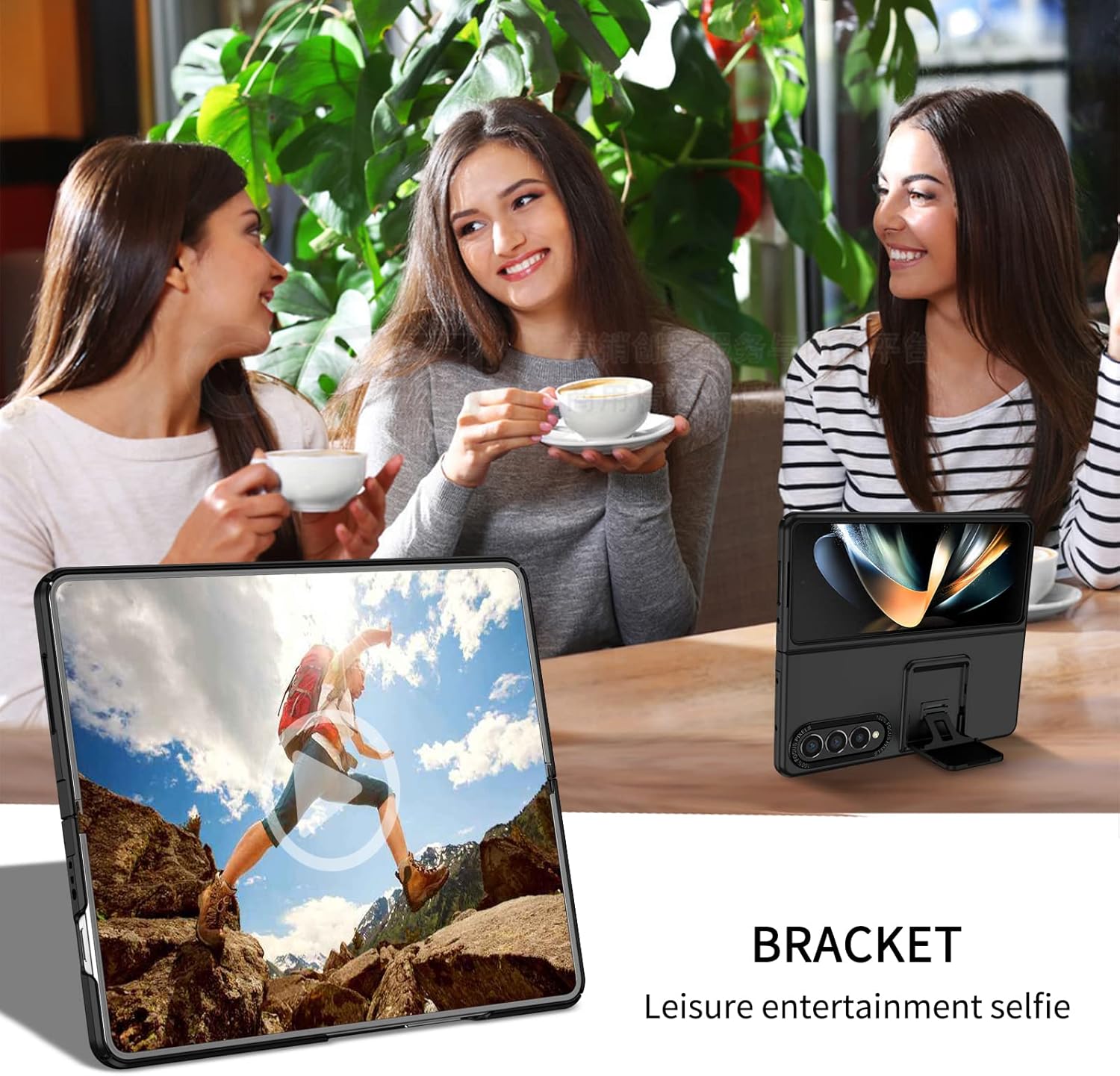 SHIEID Case for Samsung Galaxy Z Fold 4, [Adjustable Bracket] Shockproof PC Shell with Lens Protection Cell Phone Cover, Black