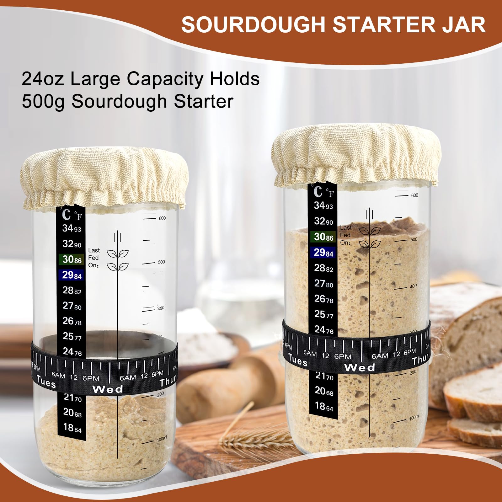 Kit De Démarrage Levain Maison - Bocal Verre 700 Ml, Thermomètre, Spatule, Guide, Pour Faire Son Pain Au Levain