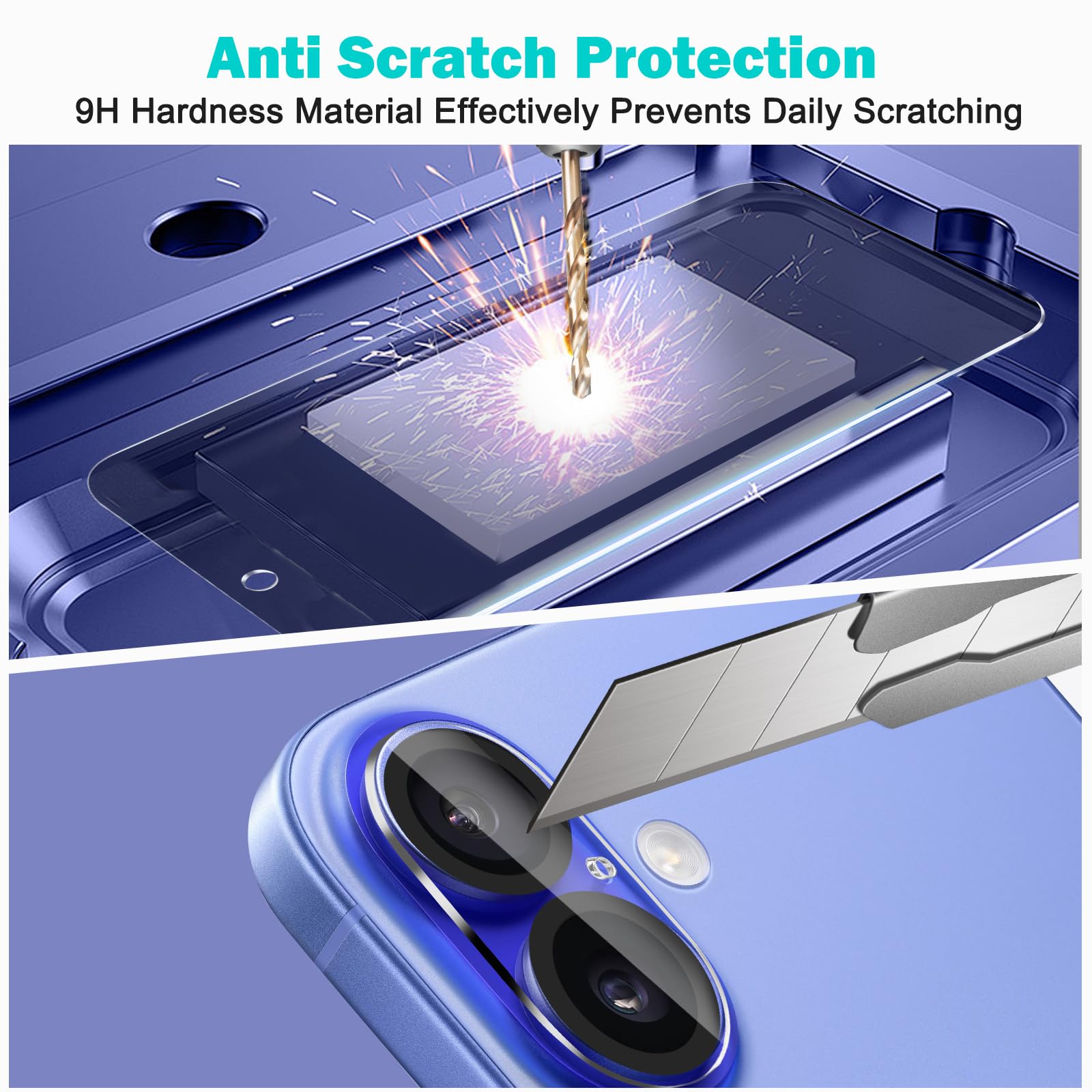 PEHAEL 3+3Pack for iPhone 16 Plus Privacy Screen Protector with Camera Lens Protector Full Coverage Anti-Spy Tempered Glass Film 9H Hardness Easy Installation Bubble Free [6.7 inch]