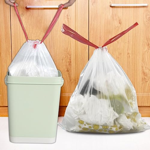 Miniatura 4 de Bolsas de basura con cordón de 7 galones, transparentes, resistentes, 120 unidades