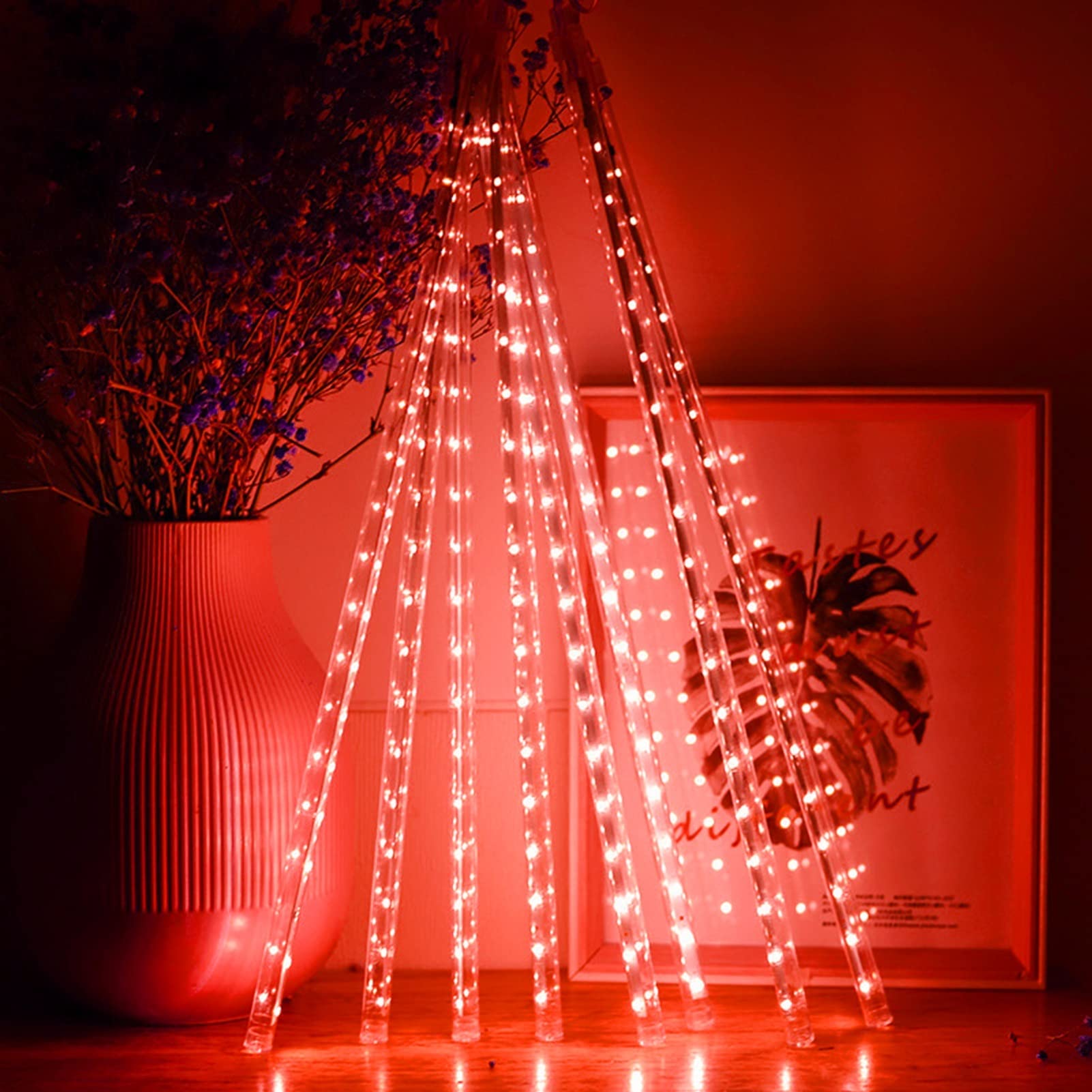 SCOZIA Luces de lluvia que caen de Navidad 80 cm 10 tubos 720 LED Luz de Navidad en cascada Carámbano Luces de cadena de nieve para boda al aire libre Jardín Árbol Decoración del hogar, Rojo
