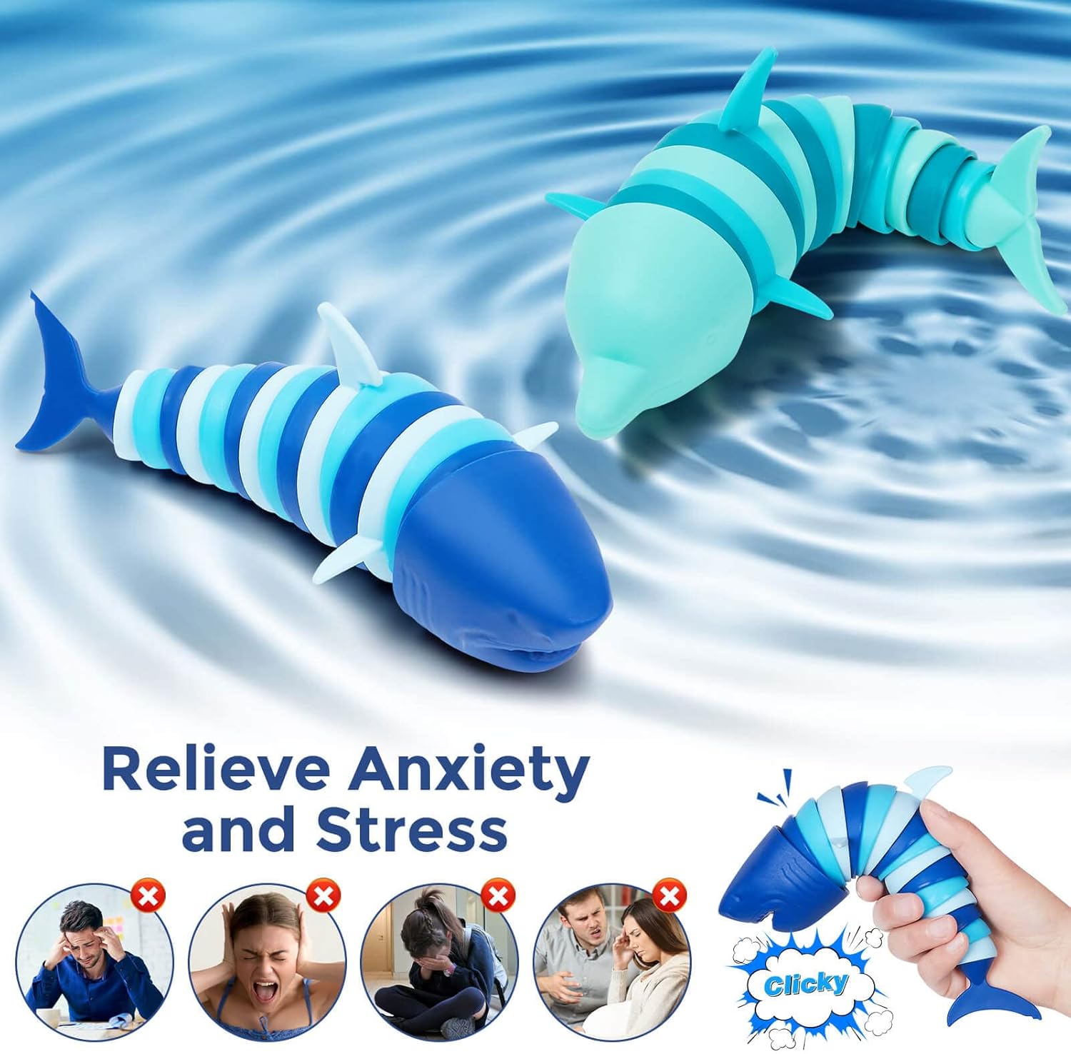 Sensory Shark and Dolphin Fidget Toys - Sensory Toys for Autism, ADHD, Anxiety and Stress Relief, Party Favors Classroom Prizes for Kids 3-5