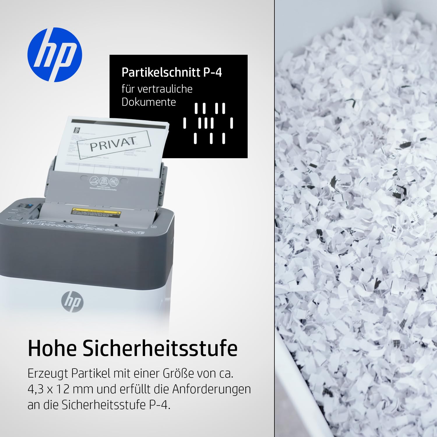 HP OneShred Auto 100CC Aktenvernichter P-4 | Papierschredder mit 100 Blatt Auto-Feed | Schredder Aktenvernichter Cross Cut | Shredder Papier 9 Blatt Manuell | Paper Shredder 17L | Aktenschredder