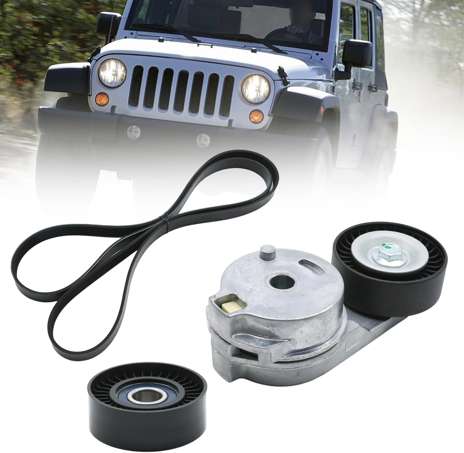 39269 49479 Engine Serpentine Belt Tensioner Idler Pulley Kit, Replacement for Jeep Wrangler 3.8L V6 2007-2011, Replaces 6PK2285, K060900, 38018, 89033, 06A903315D