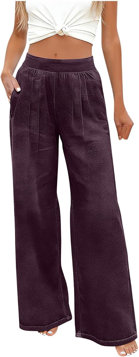 Jeans for Women Pleated Womens Jeans with Pockets High Waisted Stretchy Denim-Like Pants Baggy Elastic Waist Pant
