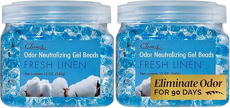 Clear Air Odor Eliminator Gel Beads - 12 oz, Pack of 2 - Air Freshener Made with Essential Oils - Eliminates Odors in Bathrooms, Cars, Boats, RVs & Pet Areas - Fresh Linen Scent