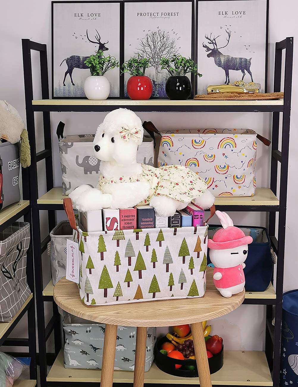 Rectangular Laundry Hamper Storage Bin Baskets Foldable Nursery Laundry Basket for Organizing Kids Toy Office Bedroom Toy Bin Closet Shelf Baskets Baby Hamper Baby Gift Baskets (Rec-Green forest) - Image 4
