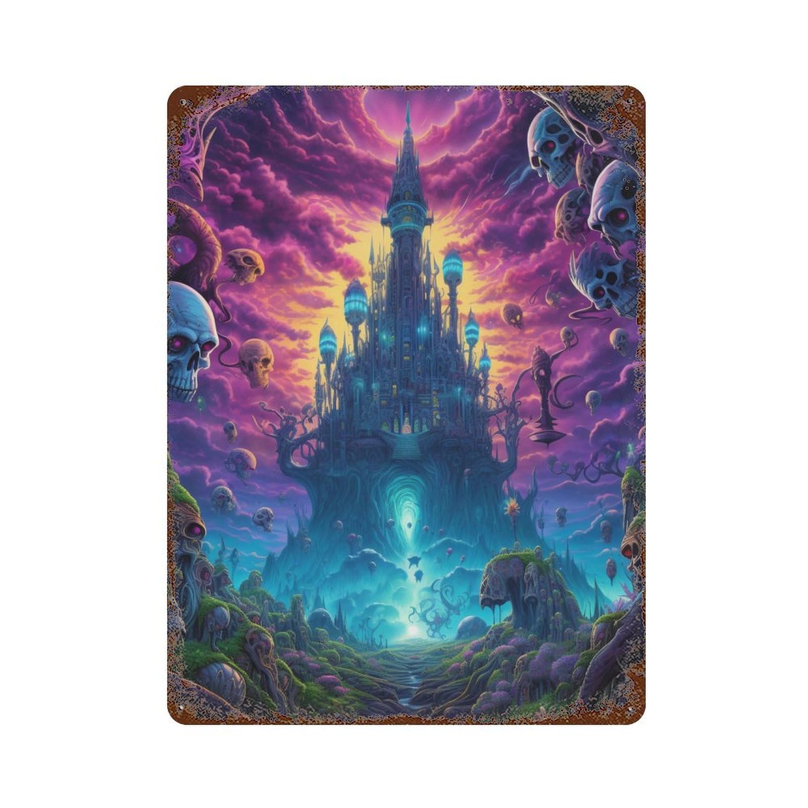 Garage Style Fantasy Castle in The Sky Decorative Tin Sign 15.7"x11.8", Novelty Wall Decor for Bar And Workshop