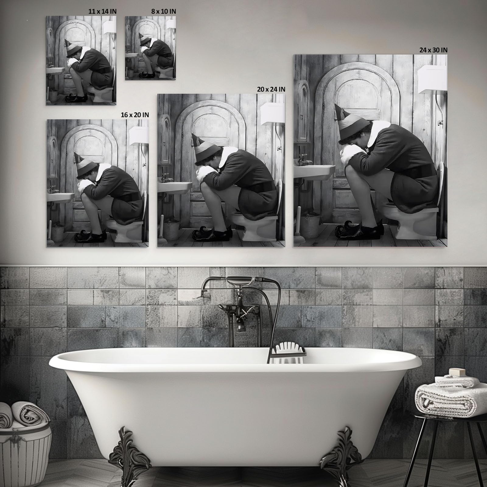 VYPEROCK Divertente tela incorniciata da parete, decorazione da parete per bagno, film commedia e elfo, poster per bagno, pittura a olio moderna per soggiorno, dormitorio, decorazione per la casa,