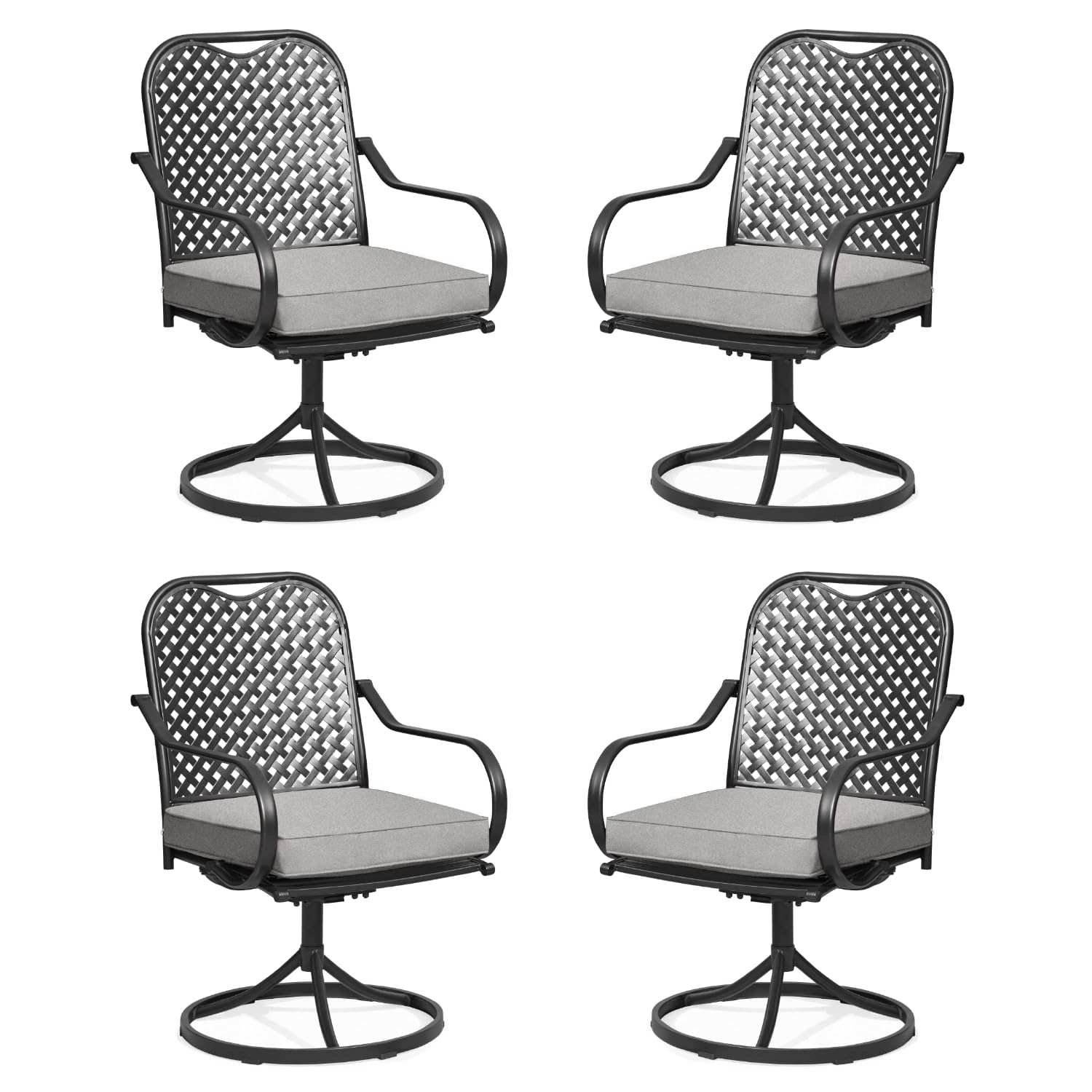 MELLCOM Patio Swivel Chair Set of 4, Heavy Duty Outdoor Dining Chairs with Thickened Cushions, Metal Patio Chairs Gentle Rocker for Outside, Garden &