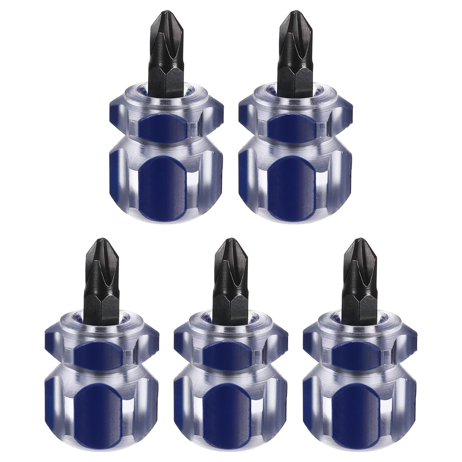 sourcing map 5pcs PH2 Stubby Phillips Screwdriver 45# Steel Black Oxide Mini Short Screwdriver with Ergonomic Handle for Tight Spaces Sewing Machine, Blue