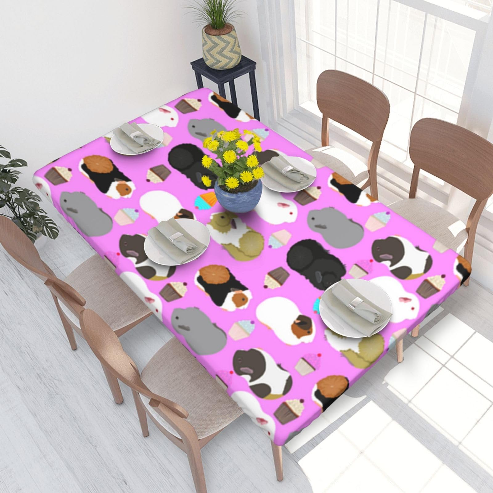 BNVSADC Guinea Pigs and Cupcakes Printed 4FT Tablecloth 122x76 CM Polyester Kitchen Water Resistant Table Cloth Dining Table Decoration Table Covers