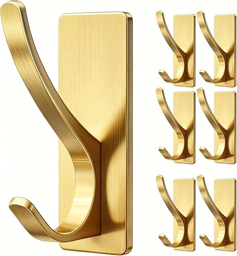 Miniatura 13 de Paquete de 4 ganchos autoadhesivos para colgar abrigos, dobles, de acero inoxidable, resistentes, para toallas, mochilas y sombreros, para baño,