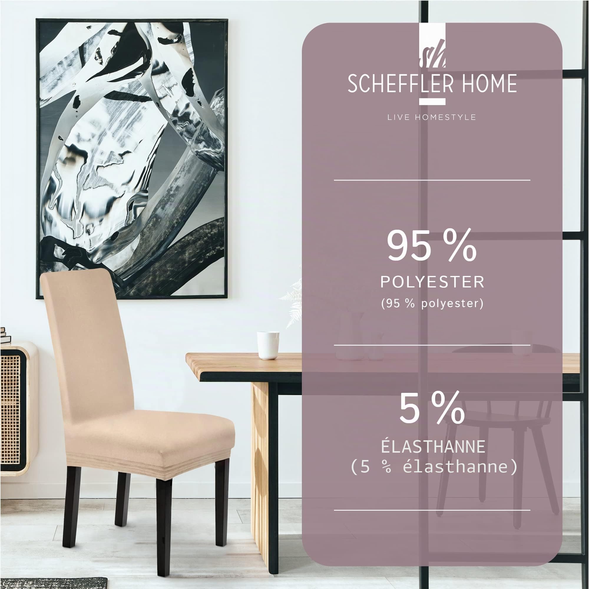 SCHEFFLER-Home Housse de Chaise Extensible Leni / Set de 6 / Pour chaises à Haut Dossier / Lavable
