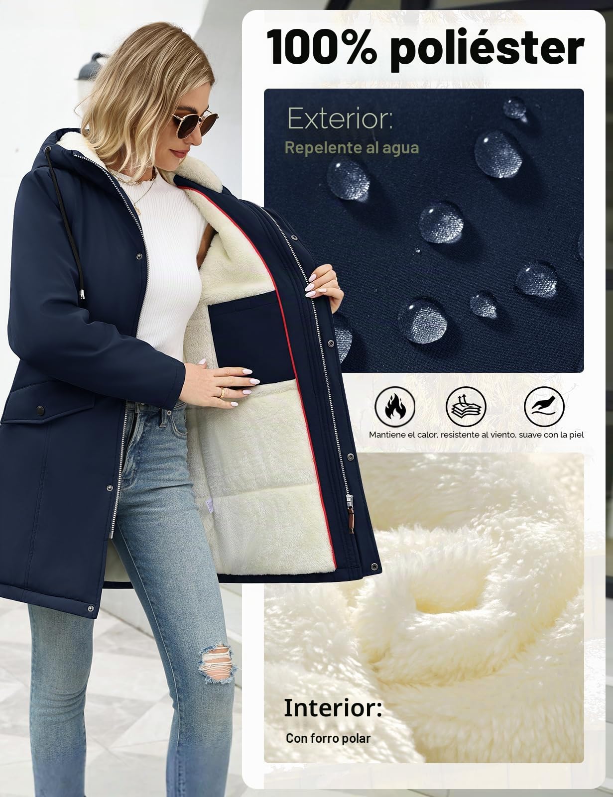 Yuson Girl Chaqueta Mujer Invierno Cálido Chaquetas Forro Polar con Capucha Grueso Abrigo Parka Largo de Viento Cremallera Abrigos Casuales Hooded Chaqueton Outwear con Bolsillos