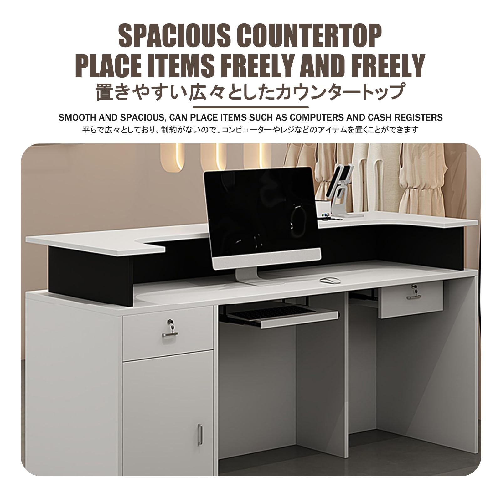 Moderno bancone per reception con cassetto bloccabile, elegante banco vendite per ufficio e vendita al dettaglio, bancone anteriore da 100 cm, per hall e salone (finitura albicocca)