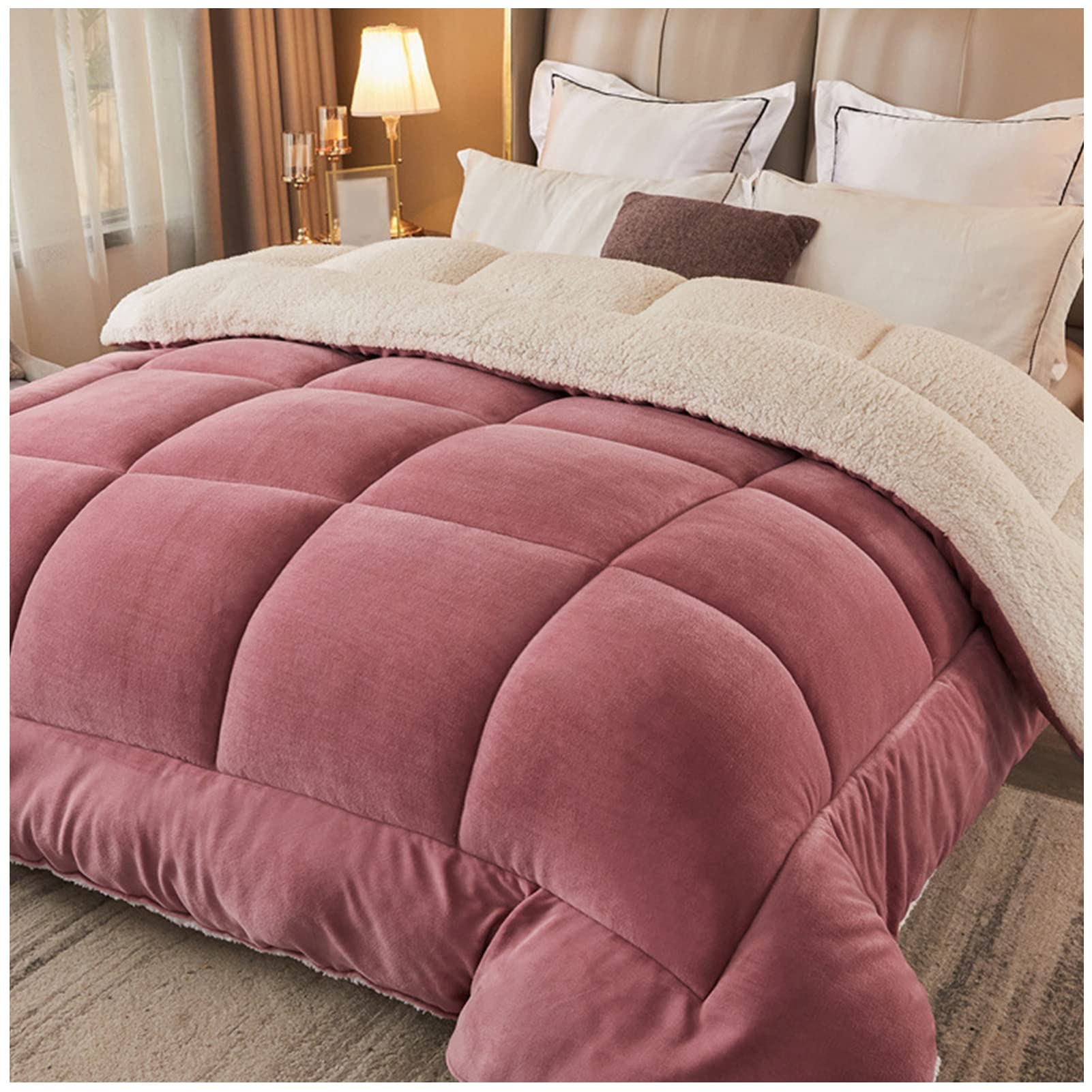 Piumino Matrimoniale Invernale Caldo Piumone, Trapunta Invernale in Lana di Agnello, Coperta Matrimoniale Queen Size Singola Doppia Cashmere, Lavabile in Lavatrice,C,150x200cm(2.5kg)