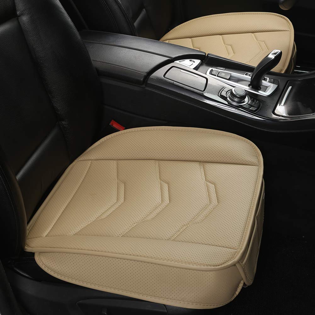 West Llama 2 Pack Front Car Seat Bottom Covers Pad Mat Filling Breathable Bamboo Charcoal, PU Leather Driver Car Seat Protector Pad for SUV Truck Jeep, 21.26 × 20.86 Inch Beige