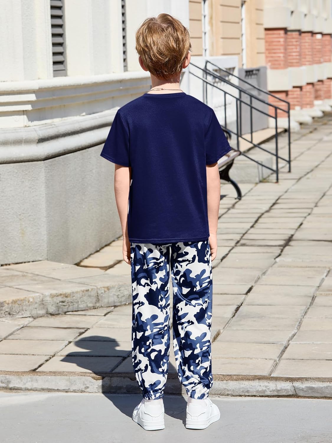 Haloumoning Boys 2 Piece Outfits Kids Colorblock Short Sleeve T-Shirts and Camouflage Pants Clothes Set 5-14 Years - Image 5