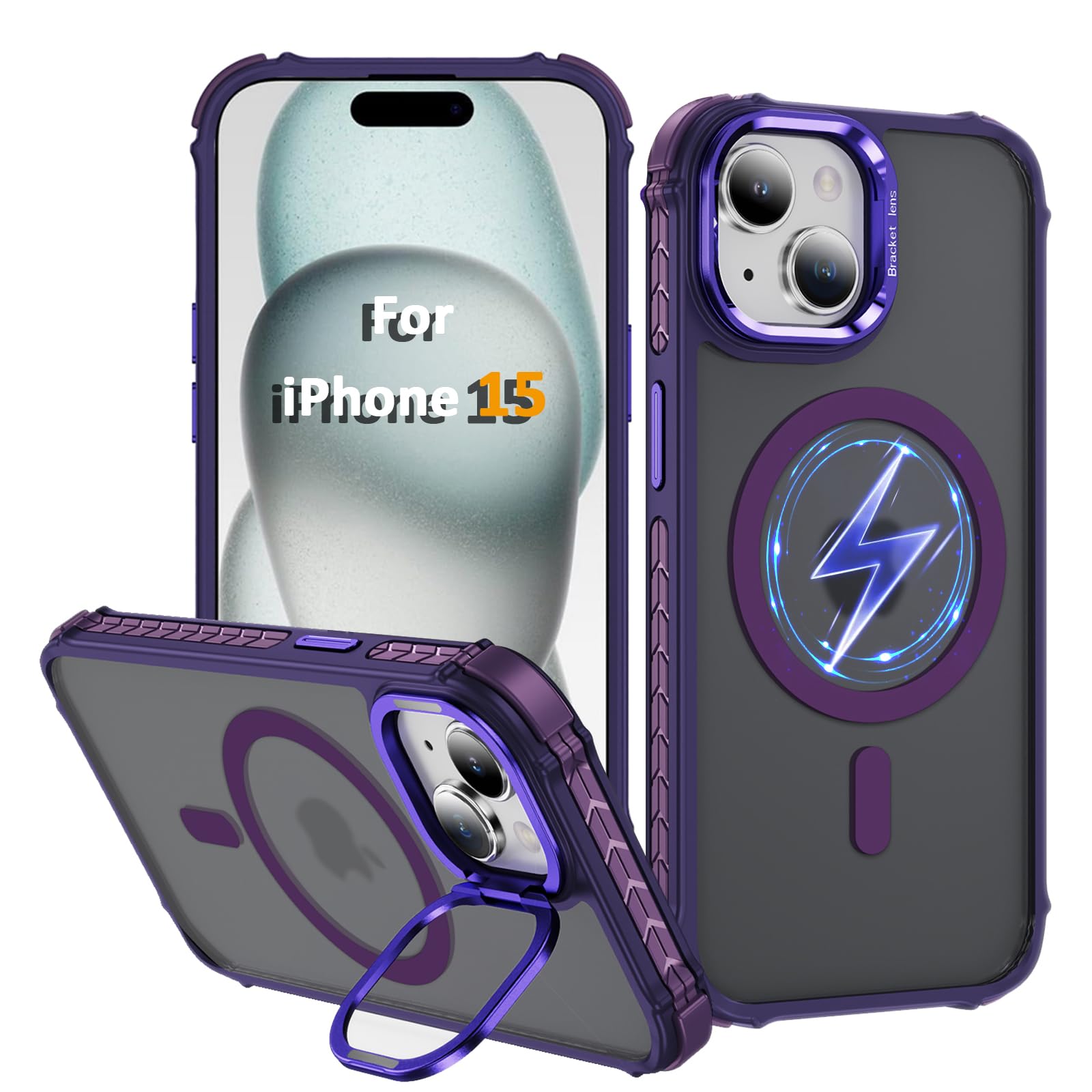 KETGII i Phone 15 Case, Magnetic for iPhone 15 Case, Compatible with MagSafe Wireless Charging, Heavy Duty, Shockproof, Adjustable Kickstand, Slim
