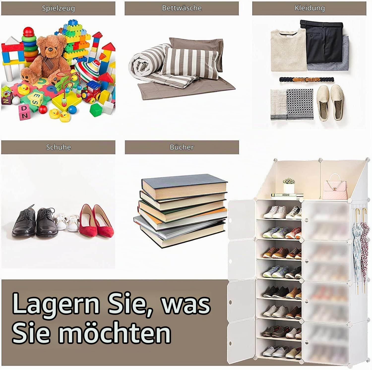 HOMCENT Schuhregal mit Türen, Erweiterbarer Stand Schuhschrank für 16-32 Paar Schuhe, Hausschuhe, Kunststoff Schuhregale für Flur Schlafzimmer Eingang, 2x8 Etagen, Weiß